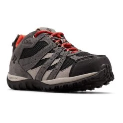 Columbia Youth Redmond Waterproof Hiking Shoes Grey Red Kids