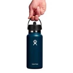 Hydro Flask 32 Oz Wide Mouth Bottle With Flex Straw Cap Night Blue -Outdoor Equipment hf w32bfs464 003